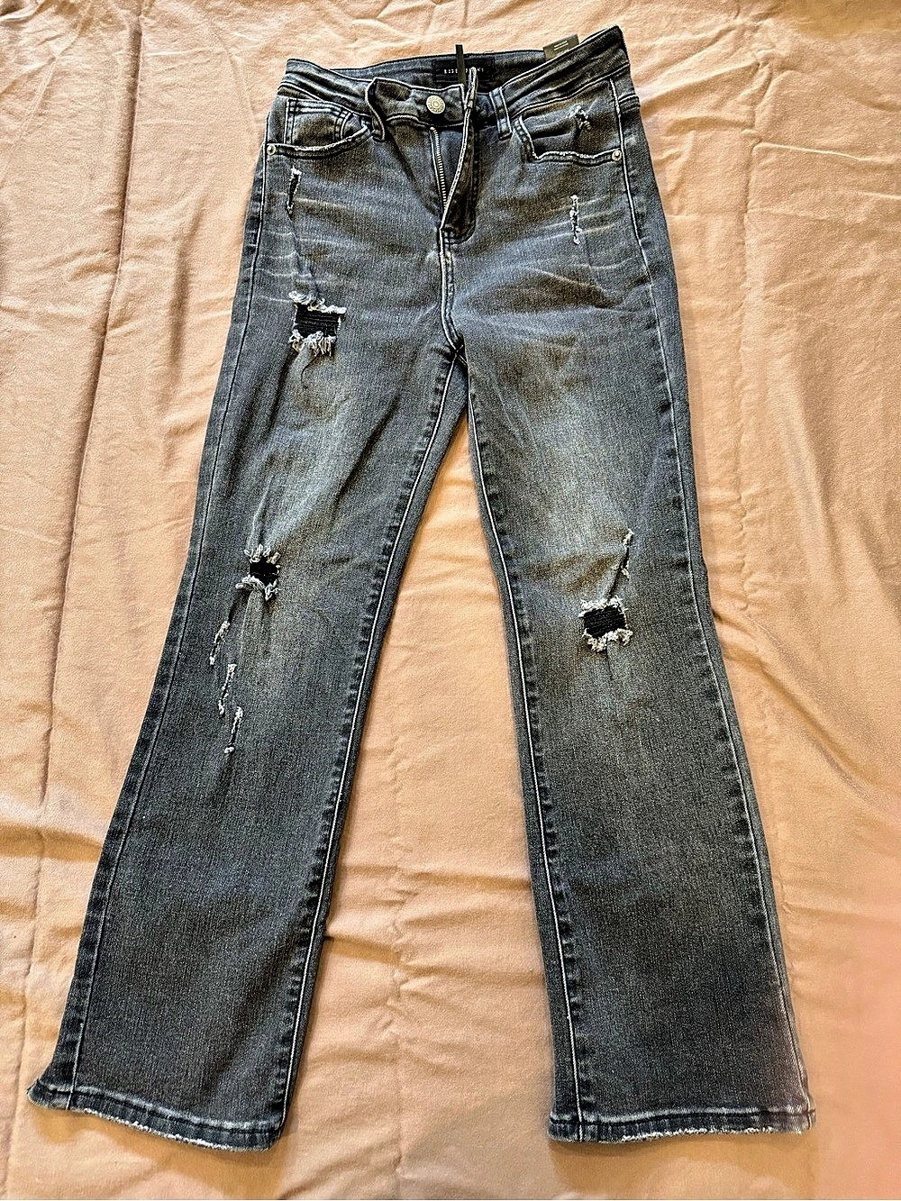Risen Jeans High Rise Black Acid Washed Distressed Jeans